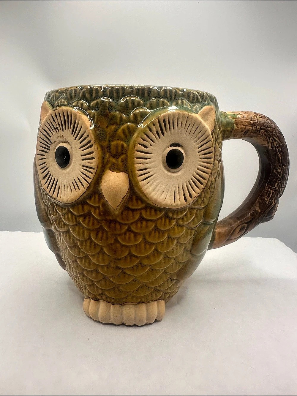 Gibson Home Owl Mug Green & Brown 23 Oz Like New